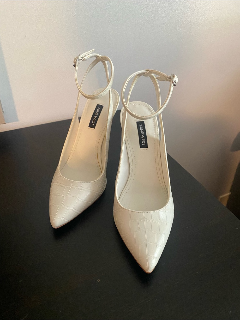 Nine West White Croc-Embossed Heels